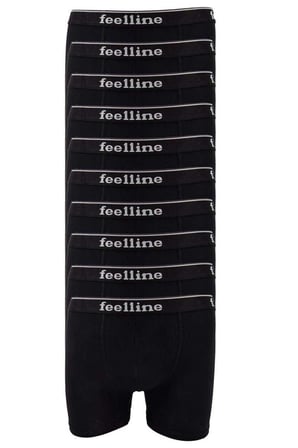 10 adet Feelline Siyah Pamuklu Doğal Likralı Erkek Boxer — Beden: XL
