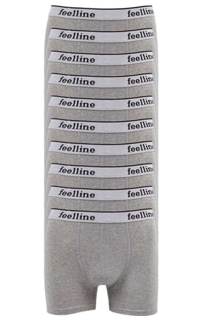 10 adet Feelline Gri Pamuklu Doğal Likralı Erkek Boxer — Beden: XL