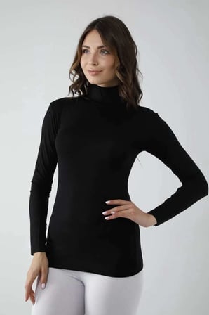 Vivaldi Kadın Sİyah Uzun Kol Balıkçı Body Likralı 353 — Beden: L-XL