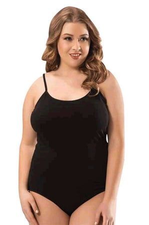 2 Adet Battal Beden İp Askılı Kadın Çıtçıtlı Body Siyah — Beden: 2XL