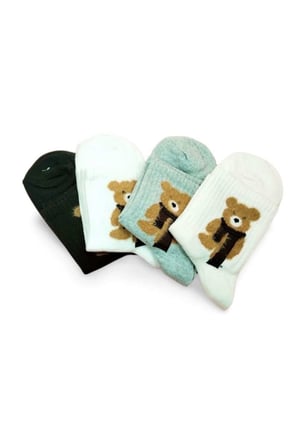 Peluş Ayıcık İşlemeli Kadın Soket Çorap 4 Çift mudanis — Beden: 36-40