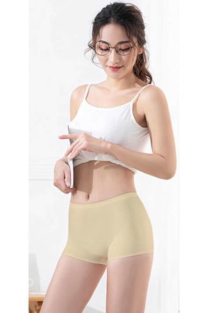 Kadın Dikişsiz Görünmez İz Yapmaz Mini Şort Boxer Ten — Beden: L
