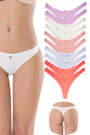10 Adet Pamuklu Kadın Klasik Tanga Soft Renkler — Beden: M-L