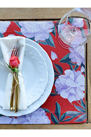 Kırmızı White Rose Kumaş Amerikan Servis 4'lü Set 35x50cm