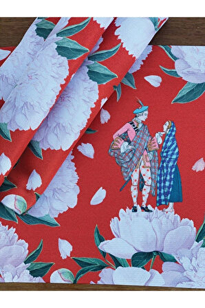 Kırmızı White Rose Kumaş Amerikan Servis 4'lü Set 35x50cm