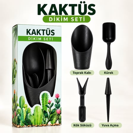 4 Parça Mini Kaktüs Dikim Seti-Kaktüs Dikim Seti Antrasit