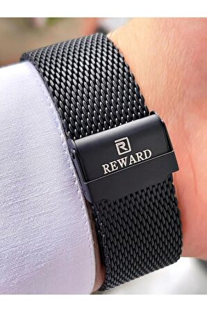 Reward Siyah Çelik Kordon Fonksiyonları Aktif Kare Kadran Takvimli Erkek Kol Saati