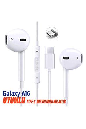 Samsung Galaxy A16 Uyumlu Type C Kulaklık Mikrofonlu Beyaz