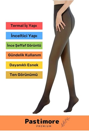 enENSTYLE FASHION BOUTIQUE Kuasar Series Sıcak Tutan Ince Siyah Çorap Ten Görünümlü Termal Içli Peluş Polarlı Külotlu çorap