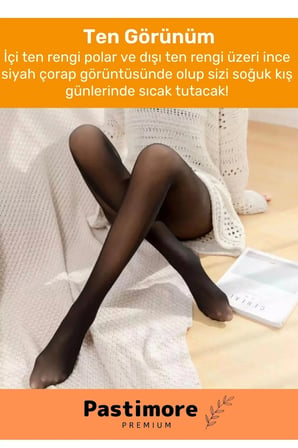 enENSTYLE FASHION BOUTIQUE Kuasar Series Sıcak Tutan Ince Siyah Çorap Ten Görünümlü Termal Içli Peluş Polarlı Külotlu çorap