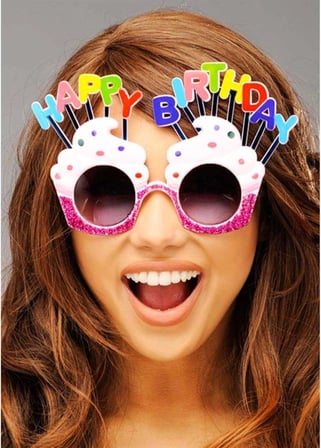 Happy Birthday Yazılı Beyaz Fuşya Renk Parti Gözlüğü 12x7 Cm