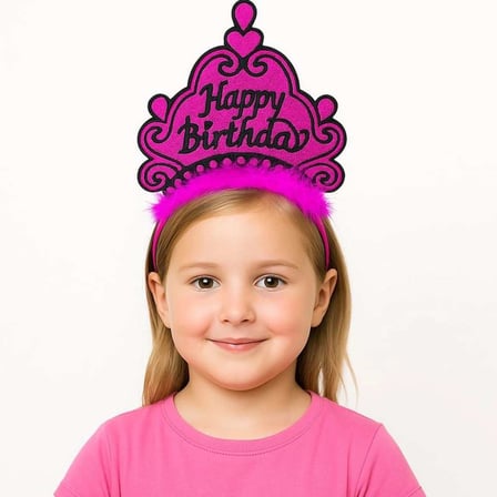 Fuşya Happy Birthday Prenses Tacı – Doğum Günü Taç Aksesuarı