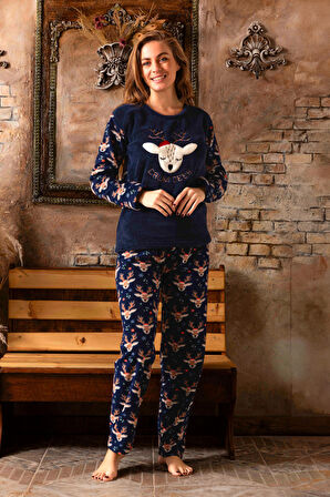 Nisanca Kışlık Kadın Welsoft Polar Pijama Takımı - Yeni Yıl Pijaması 