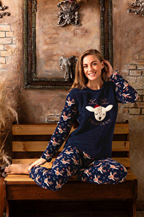 Nisanca Kışlık Kadın Welsoft Polar Pijama Takımı - Yeni Yıl Pijaması 
