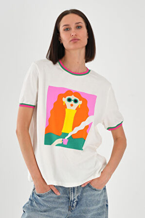 ALEXANDERGARDI Yaka ve Kol Detaylı Baskılı Kadın T-shirt