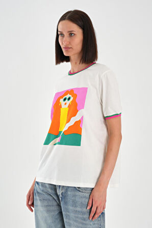 ALEXANDERGARDI Yaka ve Kol Detaylı Baskılı Kadın T-shirt