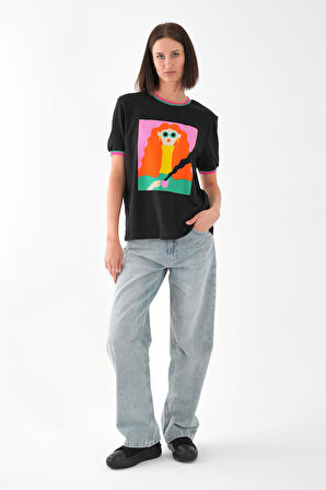 ALEXANDERGARDI Yaka ve Kol Detaylı Baskılı Kadın T-shirt