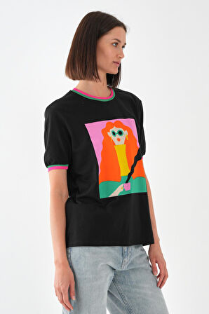 ALEXANDERGARDI Yaka ve Kol Detaylı Baskılı Kadın T-shirt