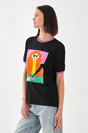 ALEXANDERGARDI Yaka ve Kol Detaylı Baskılı Kadın T-shirt