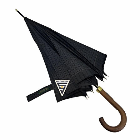 April A-213G 10 Telli Baston Sap Şemsiye Kareli Siyah