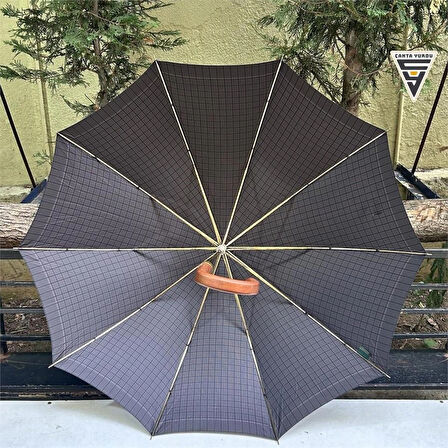 April A-213G 10 Telli Baston Sap Şemsiye Kareli Siyah