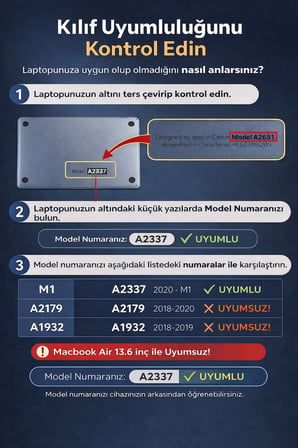 Macbook Air 13.3 Inç M1 Çip A2337 A2179 A1932 Uyumlu Alt Üst Dayanıklı Şeffaf Kılıf