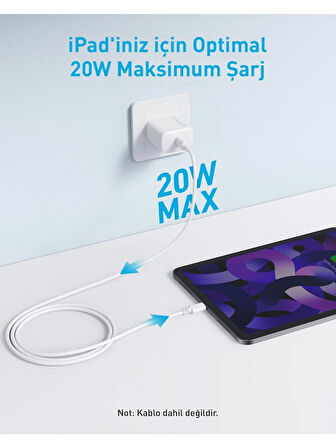 (OUTLET) Anker 20W USB-C Şarj Cihazı - iPhone & Android ile Uyumlu Type-C Hızlı Şarj Adaptörü- A2347 - Beyaz (Anker Türkiye Garantili)