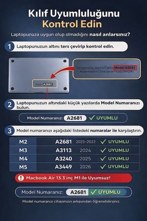 Macbook Air 13.6 Inç M2 M3 M4 M5 Çip A2681 A3113 A3240 A3449 Uyumlu Alt Üst Dayanıklı Şeffaf Kılıf