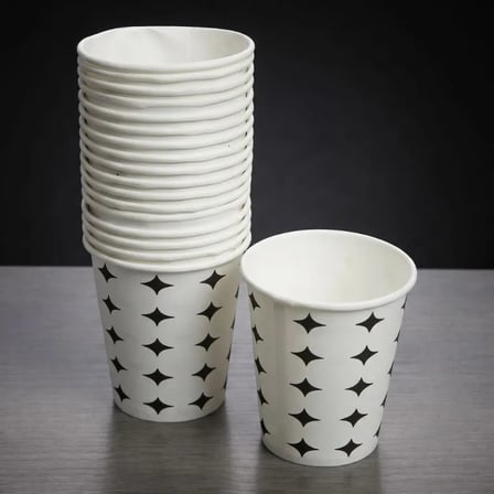 Özel Üretim Soğuk İçecek Kabı Çay Bardağı Siyah Yıldız Desenli Karton Bardak 7 Oz 50'li Paket