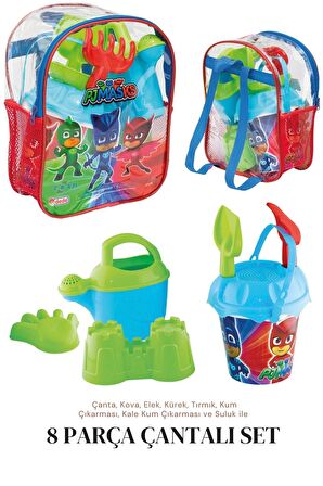 Kova set Sırt Çantalı 8 Parça Pj Masks Plaj Deniz Kum Kovası  Seti Pijamaskeliler Lisanslı Oyuncak