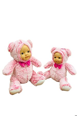 Bebek Yüzlü Peluş Ayı 60 cm ve Bebek Yüzlü 45 Cm Peluş Ayı Pembe