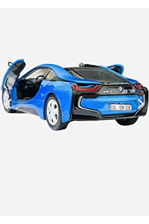 Bmw I8 Coupe - 1/24 7inch Mavi Lisanslı Metal Model Araba Koleksiyon