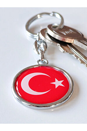 Kırmızı Türk Bayraklı Metal ve plAnahtarlık