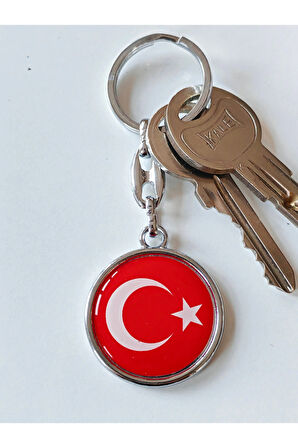 Kırmızı Türk Bayraklı Metal ve plAnahtarlık