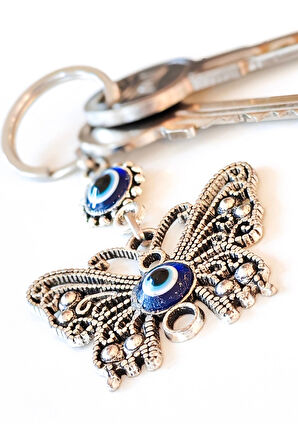Kelebek Figürlü Nazar Boncuklu Zarif Metal Anahtarlık