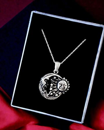 Ay, Güneş, Astroloji Unisex Tasarım 925 Ayar Gümüş Kolye