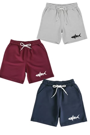 Pamuk 3 adet unisex kız erkek çocuk şort seti 5 6 7 8 9 10 11 12 13 14 yaş düz renk Shark baskı