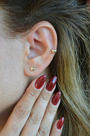 14K Altın Kaplama Mini Kalp Küpe – 4 mm Zarif Tasarım & Helix Uyumlu