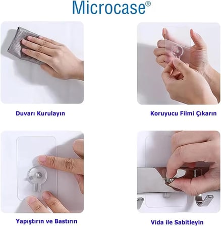 Microcase Güçlü Plastik Yapışkanlı 8mm Hanger Vidalı Eşya Ürün Raf Tutucu  Askılık 2 Adet - Şeffaf AL4264