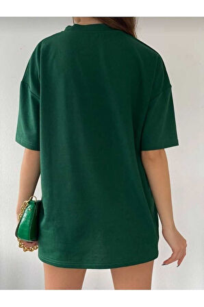 Unisex Baskılı Pamuk Bisiklet Yaka Oversize T-shirt