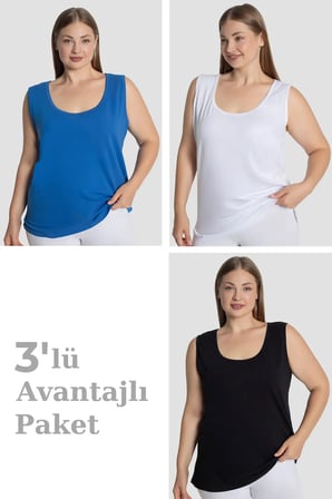 Kadın Pamuklu Büyük Beden Kalın Askılı Atlet 3'lü Paket Doğum Günü Klasik Tarz Hediyealternatifi