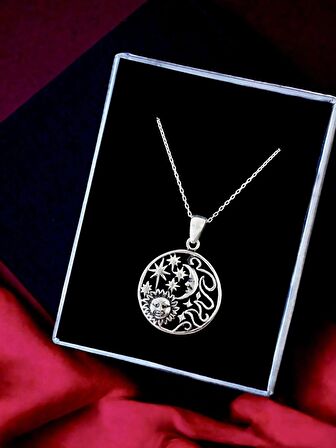 Ay, Güneş, Astroloji Unisex Tasarım 925 Ayar Gümüş Kolye
