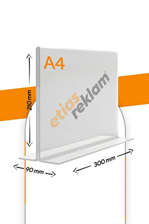 A4 T Tipi Yatay Masa Üstü 10'lu Paket / 2.8 Mm Şeffaf Pleksi Föylük / Broşürlük