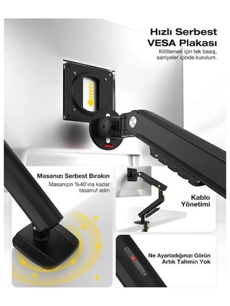 Nb Ergonomic North Bayou A5-B 17''-32'' Tek Kol 2-9 kg Vesa Uyumlu Monitör Standı 2026- 2027 Yeni Model