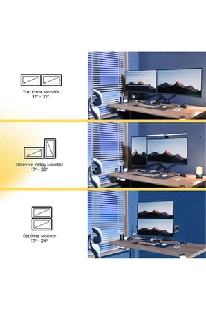 Nb 17-27" Çift Kol 2-9 Kg Amortisörlü Monitör Standı A5-C Yeni Versiyon
