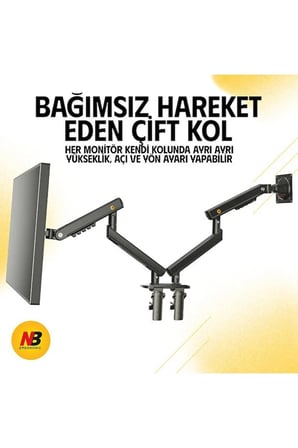 Nb 17-27" Çift Kol 2-9 Kg Amortisörlü Monitör Standı A5-C Yeni Versiyon