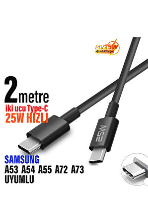 2 metre Type-C Uzun Hızlı Şarj Kablosu Type-C den Type-C ye Samsung A53 A54 A55 A72 A73 Uyumlu