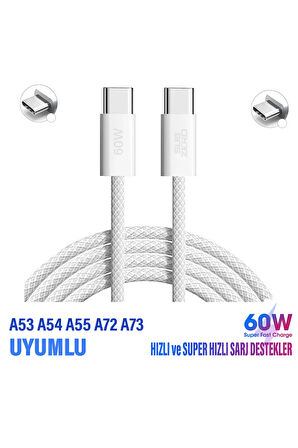 Samsung A53 A54 A55 A72 A73 Hızlı Şarj Kablosu Type-C to Type-C Şarj Kablosu 60W