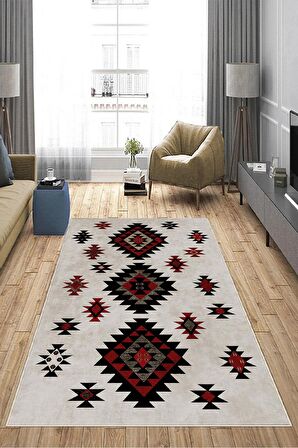 Kırmızı Deko Deri Kaymaz Taban Modern Salon Saçaksız Halı A133