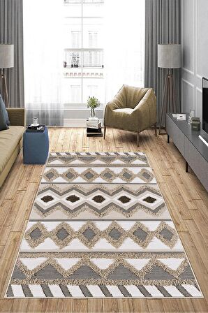 Kahverengi Pvc Deri Kaymaz Taban Etnik Salon Saçaksız Halı A273